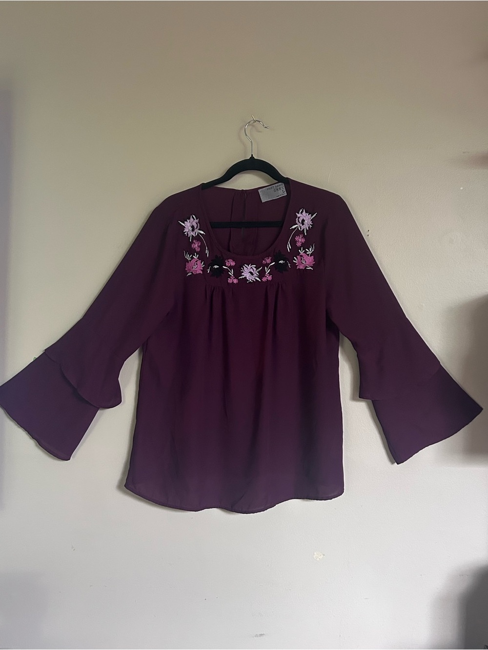 Ruff Hewn Plum Embroidered Bell-Sleeve Tunic